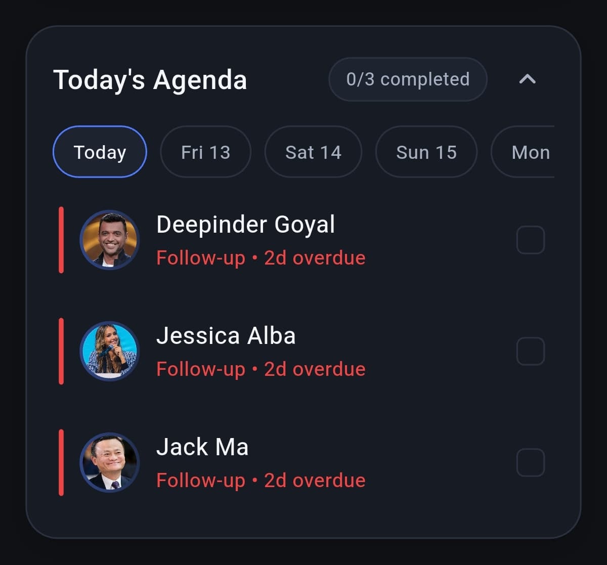 NestContact agenda widget screenshot